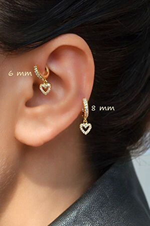 2 Adet Zirkon Kalpli Halka Piercing Tragus Helix Forward Kıkırdak Lob Daith (1 Adet 6 mm 1 Adet 8 mm)
