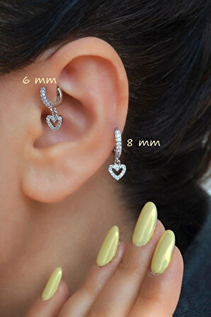 2 Adet Zirkon Kalpli Halka Piercing Tragus Helix Forward Kıkırdak Lob Daith (1 Adet 6 mm 1 Adet 8 mm)
