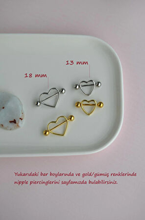 Kalpli Çerçeve Göğüs Piercingi 18 mm Kalpli Nipple Piercing