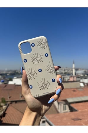 Samsung Galaxy A04s Uyumlu Çizim Göz Tasarımlı Telefon Kılıfı - Krem