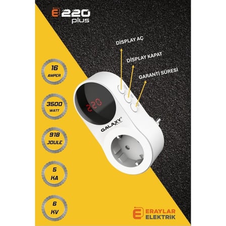 GALAXY Energy E220 Plus Akım Korumalı Priz Ekranlı 3500 Watt Aşırı Akım Koruma Özelliği