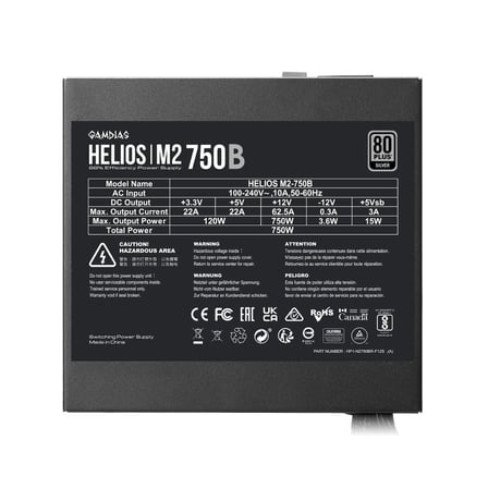 GAMDIAS HELIOS M2-750B, 750W, 80+ Silver, Aktif PFC, GAMING, ATX, Power Supply (PSU)