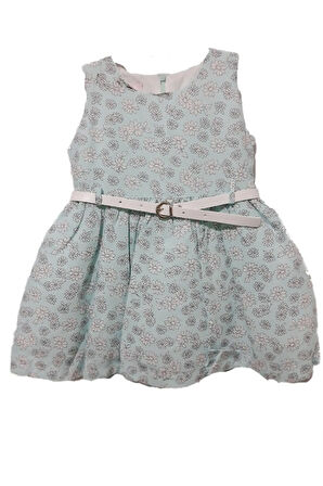Çocuk Yeşil Papatya Baskılı Astarlı Elbise