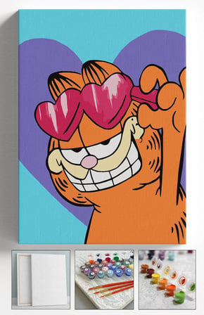 Sayılarla Boyama Seti Numaralı Tuval Fırça Boya Askı Aparatı Dahil Set 40x50 Cm - GARFİ KEDİ