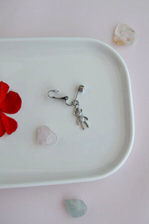 Deliksiz Göbek Piercingi Ayıcık Model Ayıcık Charmlı Mıknatıslı Göbek Piercingi