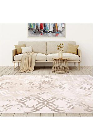 İpek Mekik Halı Gaspara Gri Bej Çizgi Desen Halı