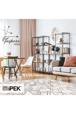 İpek Mekik Halı Gaspara Gri Krem Çizgi Desenli Halı