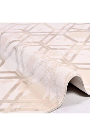 İpek Mekik Halı Gaspara Gri Krem Çizgi Desenli Halı