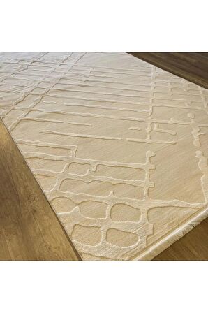 İpek Mekik Halı Gaspara Vizon Krem Modern Eskitme Desen Halı