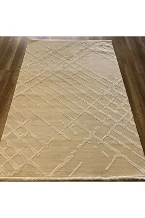 İpek Mekik Halı Gaspara Vizon Krem Modern Eskitme Desen Halı