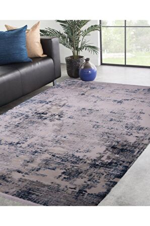 İpek Mekik Halı Gaspara Mavi Beyaz Eskitme Desen Halı