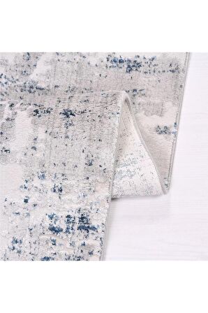 İpek Mekik Halı Gaspara Mavi Beyaz Eskitme Desen Halı