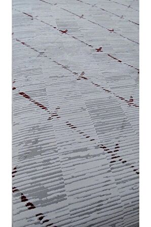 İpek Mekik Halı Gaspara Bordo Gri Modern Çizgi Desenli Halı