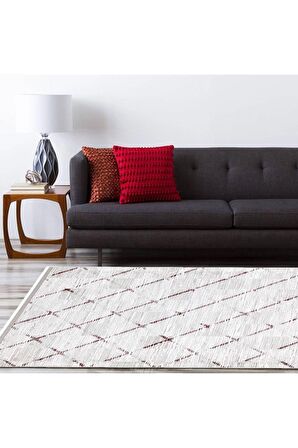 İpek Mekik Halı Gaspara Bordo Gri Modern Çizgi Desenli Halı