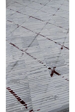 İpek Mekik Halı Gaspara Bordo Gri Modern Çizgi Desenli Halı