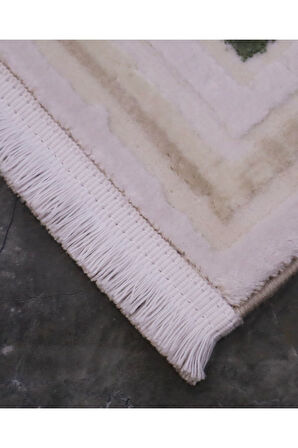 İpek Mekik Halı Gaspara Yeşil Vizon Çerçeve Desenli Halı