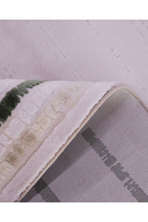 İpek Mekik Halı Gaspara Yeşil Vizon Çerçeve Desenli Halı