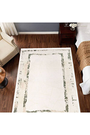 İpek Mekik Halı Gaspara Yeşil Vizon Eskitme Desenli Halı