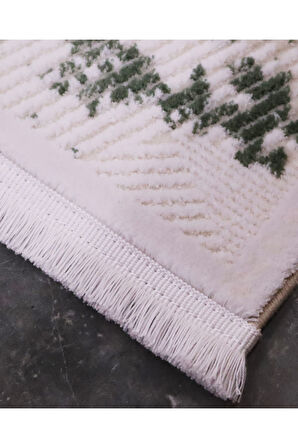 İpek Mekik Halı Gaspara Yeşil Vizon Eskitme Desenli Halı