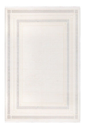 İpek Mekik Halı Gaspara Gri Ekru Modern Çerçeveli Halı