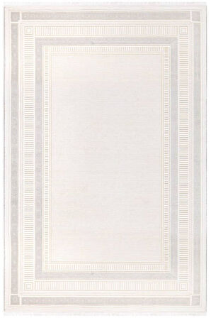 İpek Mekik Halı Gaspara Gri Ekru Modern Çerçeveli Halı