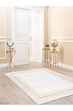 İpek Mekik Halı Gaspara Sarı Ekru Modern Desenli Halı