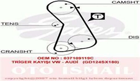 Gates 5308 Triger Kayışı 124x180 A6 Passat Golf III 2.0I Atu AWf AWg Ct629 037109119C