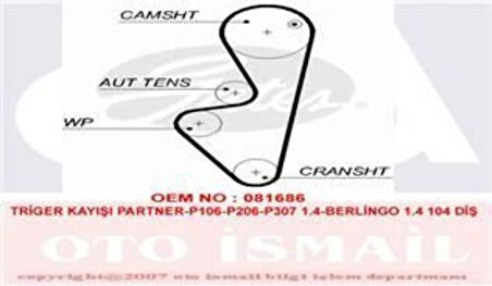 Gates 5575XS Eksantrik Kayışı 104x170 104 Diş Partner P106 206 P307 1.4 Berlingo 1.4 Ct1066 0816.F2