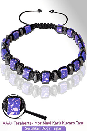 Sertifikalı Küp Model Mor Karlı Kuvars Taşı Bileklik - Ayarlamalı