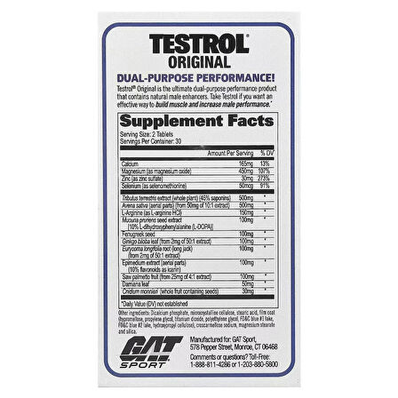 GAT Testrol Tribulus+Dopa Mucuna+Saw palmetto+Ginkgo biloba Testo booster Original 60 Tablet