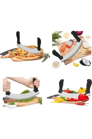 3 Adet Satır Kıyma Bıçağı – Yarım Ay Modeli, Sebze Doğrama Ve Pizza Dilimleme İçin Paslanmaz Çelik Satır/Meat Cleaver