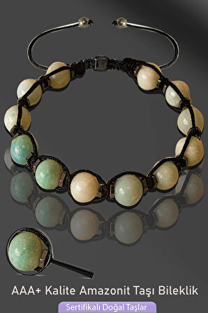 Sertifikalı Makrome Gerçek Amazonit Taşı Bileklik - Ayarlamalı
