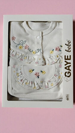 0-3 AY GAYE KIZ BEBEK RENKLİ ÇİÇEK NAKIŞLI %100 PAMUK 5Lİ SET