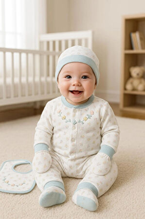 0-3 AY GAYE KIZ BEBEK RENKLİ ÇİÇEK NAKIŞLI %100 PAMUK 5Lİ SET