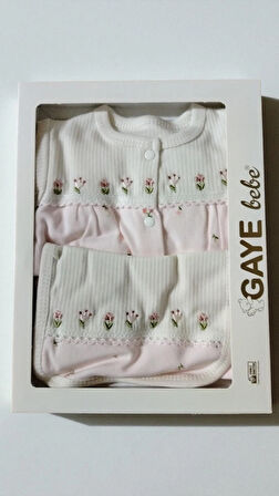 0-3 AY GAYE KIZ BEBEK RENKLİ ÇİÇEK NAKIŞLI %100 PAMUK 5Lİ SET