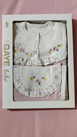 0-3 AY GAYE KIZ BEBEK RENKLİ ÇİÇEK NAKIŞLI %100 PAMUK 5Lİ SET