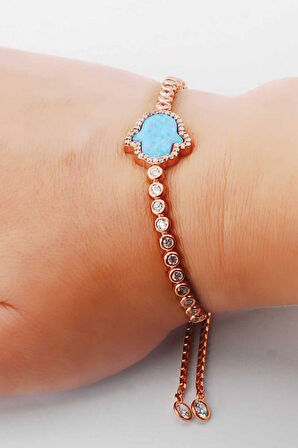 925 Ayar Opal Taşlı Fatma Ana Eli Gümüş Bileklik (GB00110)