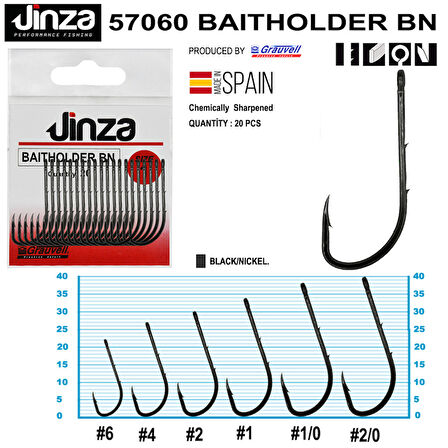 Jinza 57060 Baitholder BN Siyah Çift Tırnaklı Yem İğnesi 20’li Paket NO:6