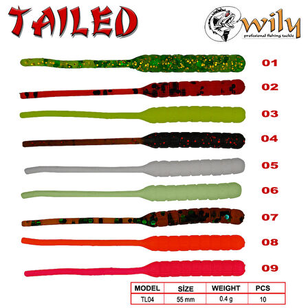 LRF SİLİKONU Wily Tailed 5.5 cm 0.4 gr 10’LU PK RENK:07