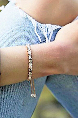 925 Ayar Baget Sırataşlı Roz Gümüş Bileklik (GB00300)