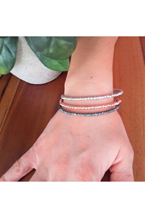 925 Ayar Üç Renk Top Gümüş Bileklik (GB00322)