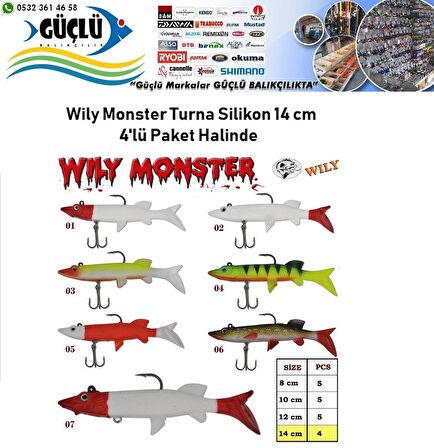 Turna Silikonu 14 cm Wily Monster 4’lü Paket RENK:5