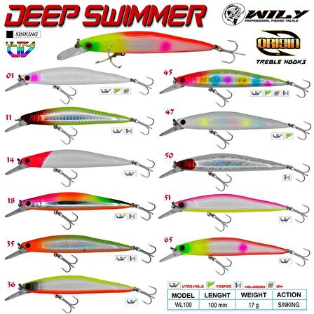 Wily Deep Swimmer 10 cm Maket Balık 17 gr Sinking RENK:51