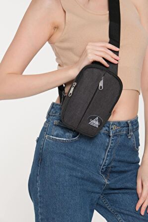 Gbag Unisex Çapraz Askılı Ortadan Fermuarlı Vücut Çantası Body Bag Omuz Askılı Çanta Antrasit