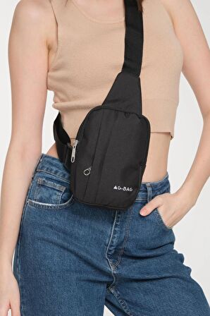 Gbag Unisex Çapraz Askılı Ortadan Fermuarlı Vücut Çantası Body Bag Omuz Askılı Çanta Siyah