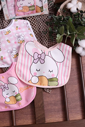 Tavşan Temalı Kare 3 Parça Microfiber Mama Önlüğü Kendi Kutusunda (sıvı Geçirmez) Çıtçıtlı