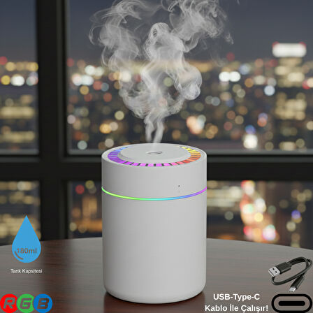 180ML RGB Işıklı Süper Sessiz Type-C Mini Hava Nemlendirici & Aroma Difüzör