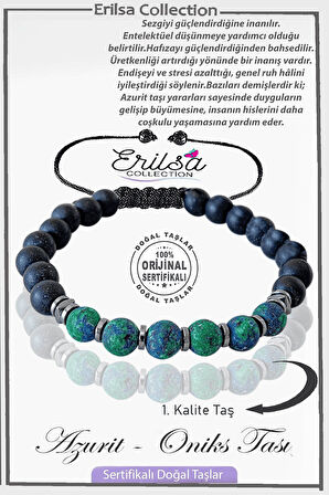 Sertifikalı Gerçek Ham İşlenmemiş Oniks - Azurit Taşı Bileklik