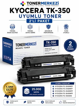 Kyocera TK-350 Muadil Toner 2'li Paket Siyah Uyumlu Yazıcılar İçin