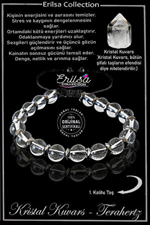 Sertifikalı Fasetli Hematit - Şeffaf Kristal Kuvars Taşı Bileklik